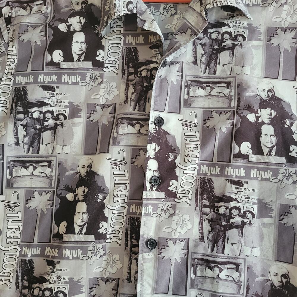 Ralph Marlin Shirt Men's XL Three Stooges AOP Short-Sleeve Larry Curly Moe - Picture 2 of 8